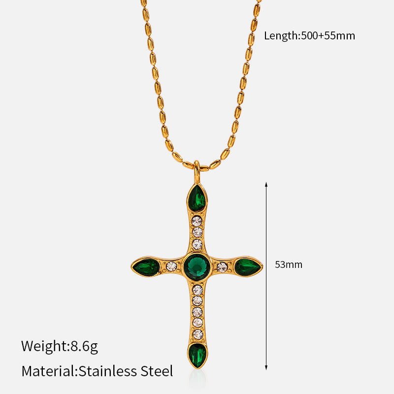 Wholesale vintage titanium steel electroplated 18K gold stainless steel cross necklace